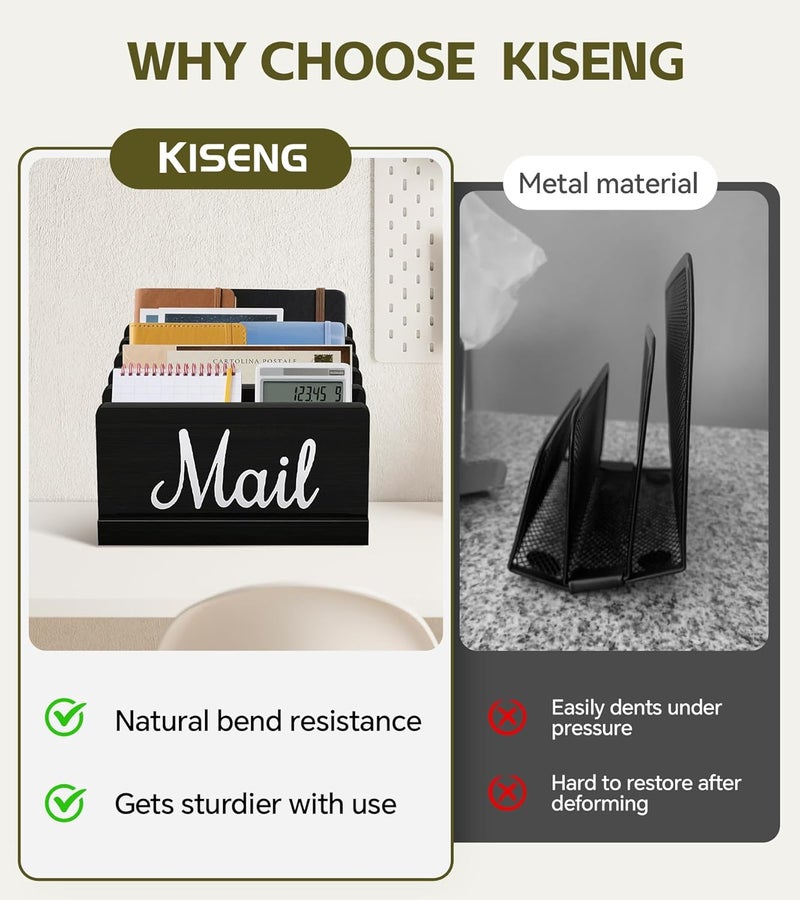 KISENG Mail Organizer for Desk,Wooden Mail Holder with Divider, 5-Slot Letter Sorter File Holder,Vertical Bill Organizer for Desktop Document/Notebook/Filing/Folders/Paper - Image 5